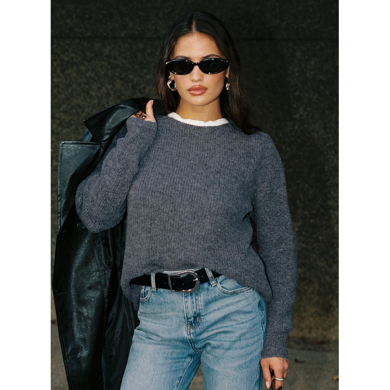 Abrams Rib Knit Crew Sweater Charcoal Marle