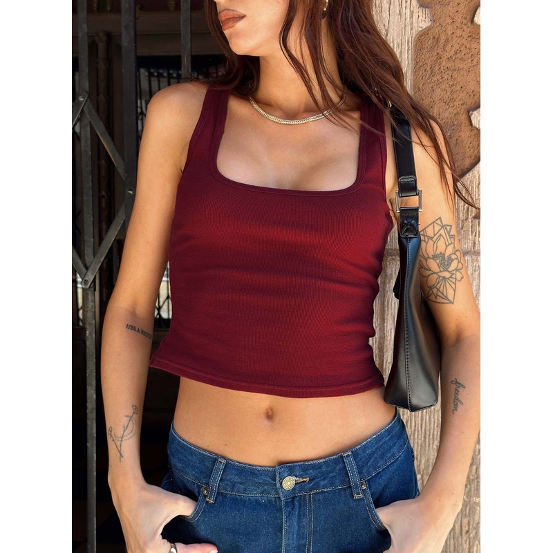 Baseline Square Neck Rib Tank Top Red