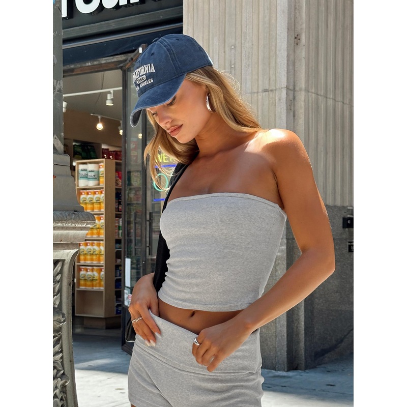 Baseline Strapless Rib Top Grey