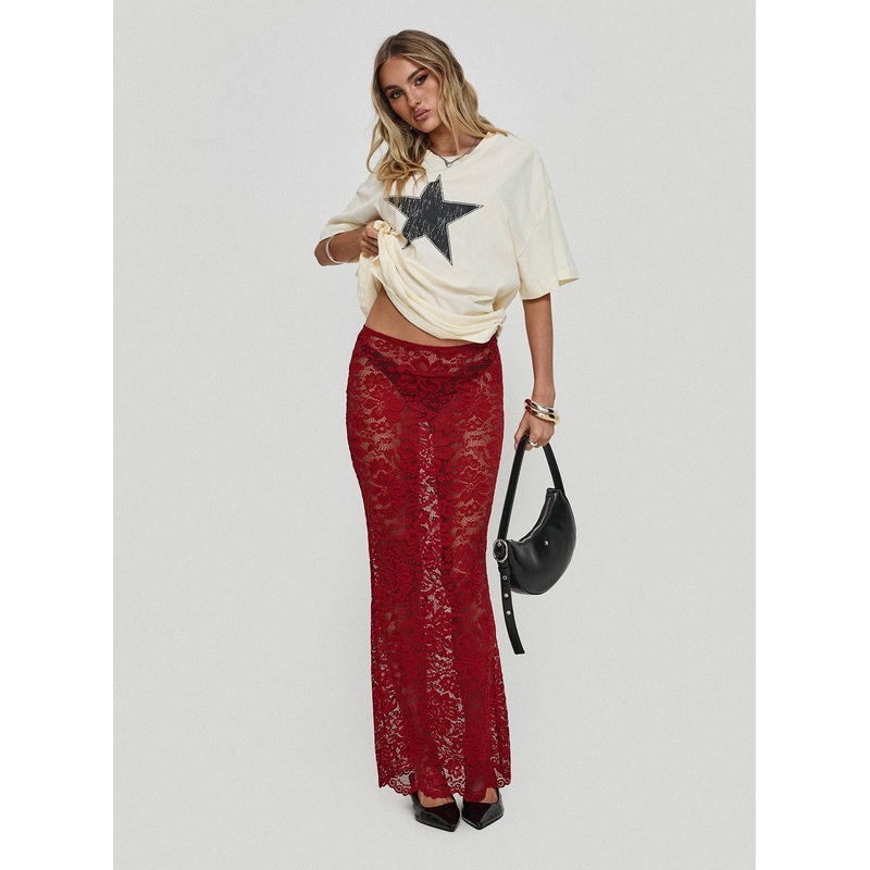 Lombardio Lace Maxi Skirt Burgundy