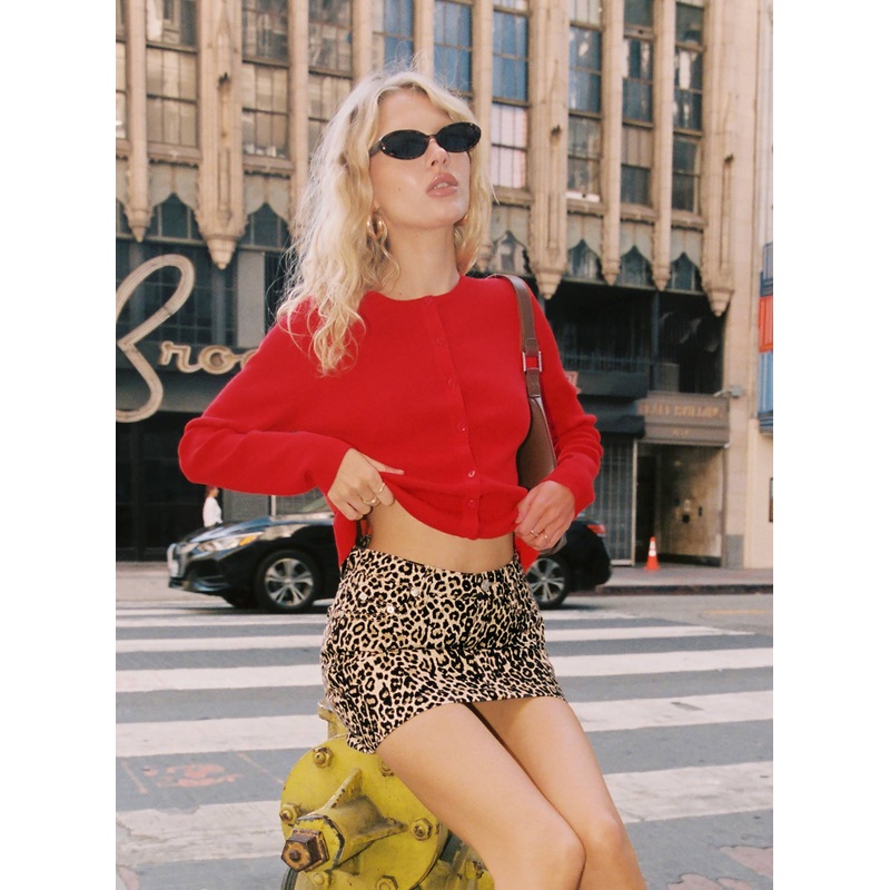 Nickei Denim Mini Skirt Leopard