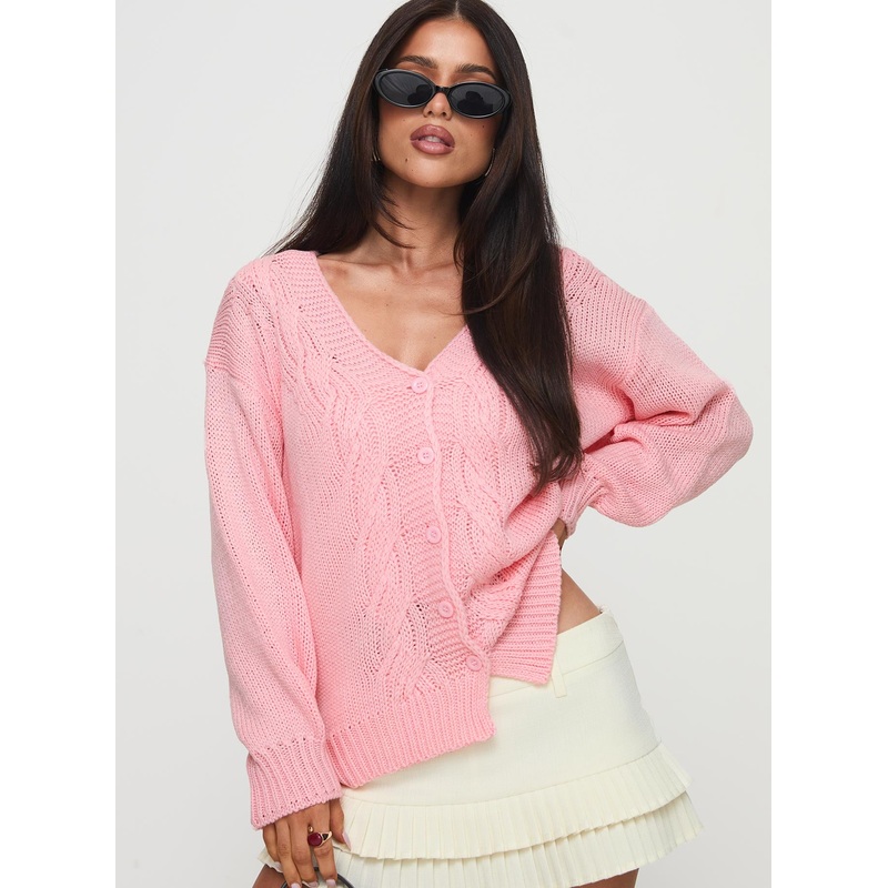 Sezza Cable Knit Cardigan Baby Pink