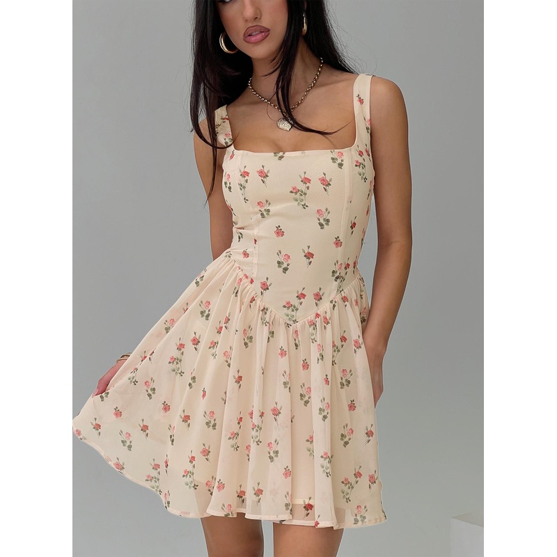 Straplie Mini Dress Cream Floral