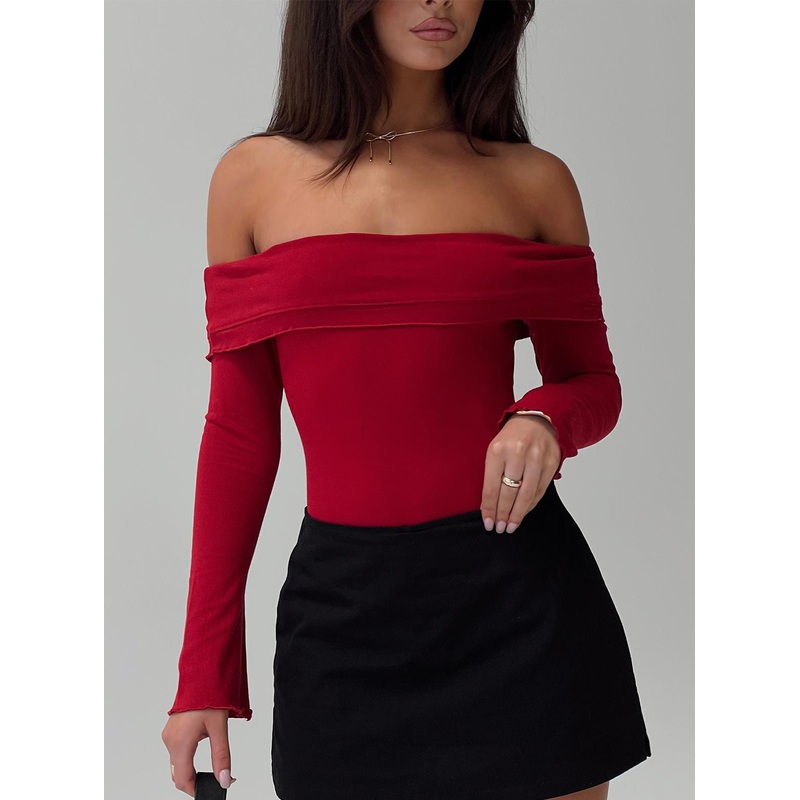 Afterglow Off The Shoulder Bodysuit Burgundy