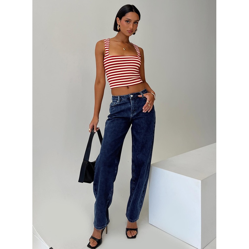 Britta Mid Rise Tapered Leg Jeans Dark Wash