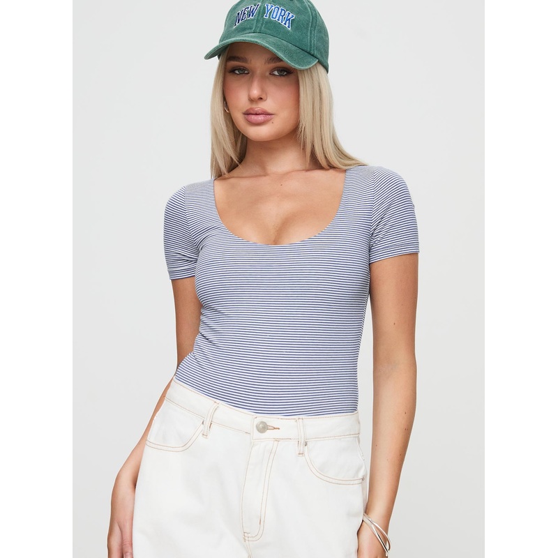 Brynne Bodysuit White / Navy Stripe