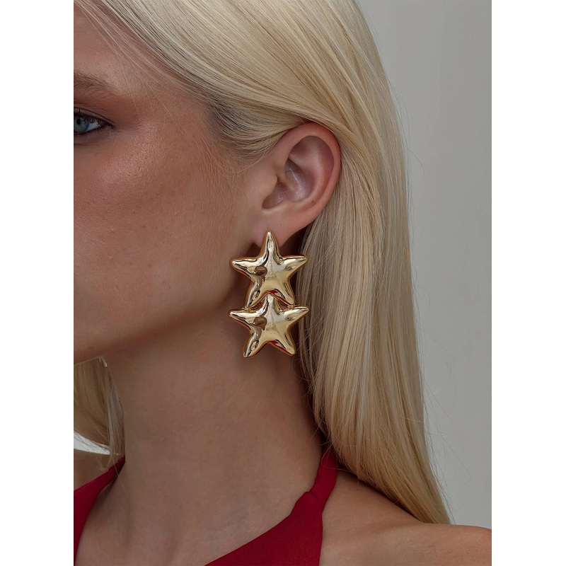 Double Star Earrings Gold