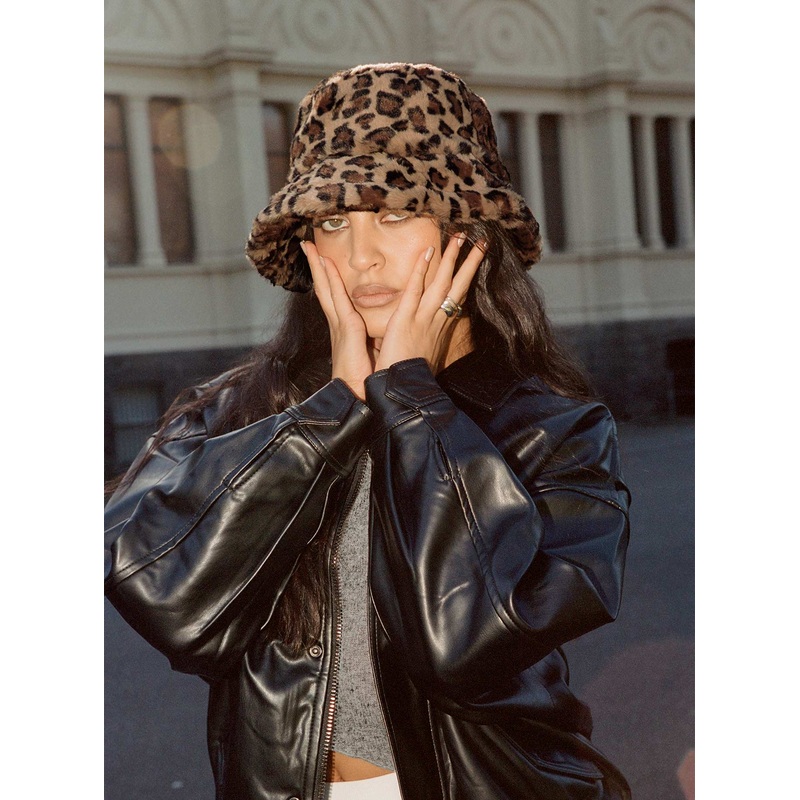 Frankle Faux Fur Bucket Hat Leopard