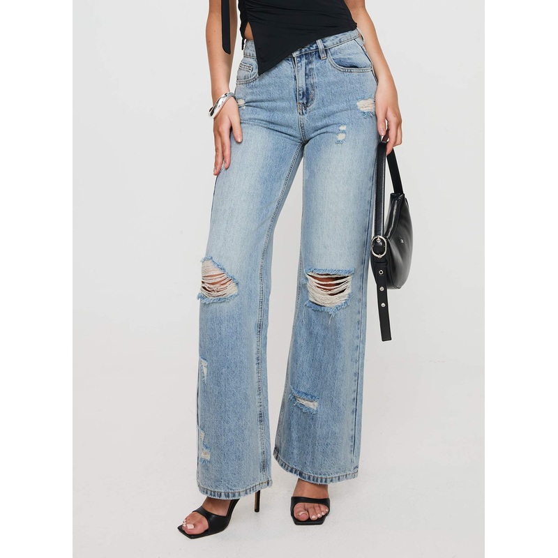 Girard Wide Leg Denim Jeans Light Blue Wash