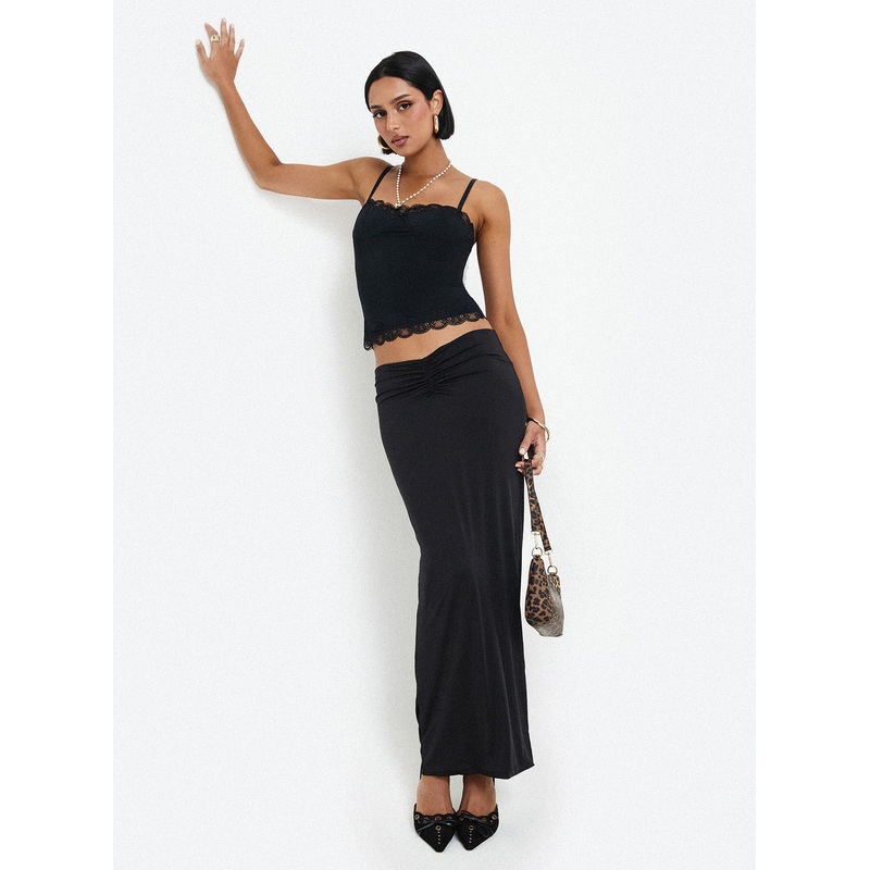 Kalyn Ruched Front Maxi Skirt Black