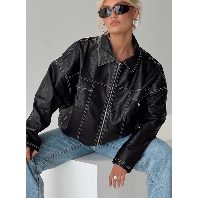 Kingsley Contrast Stitch Pu Jacket Black