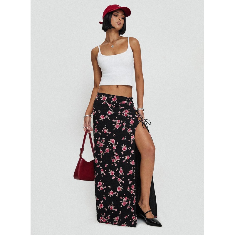 Rhomana Maxi Skirt Black Floral