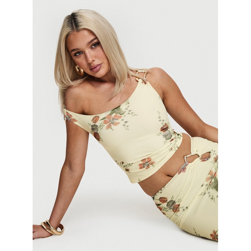 Rios One Shoulder Top Yellow Floral