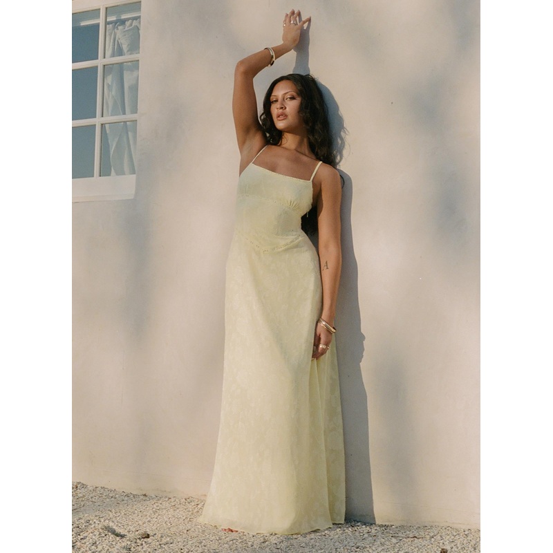 South Of France Sheer Maxi Dress Yellow Petite
