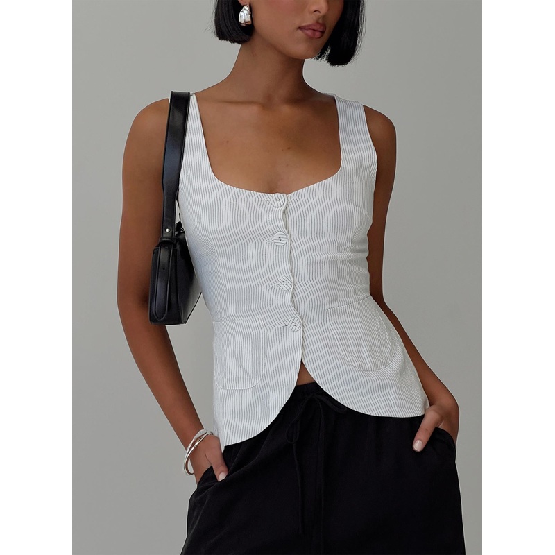 Spirito Vest Top White Thin Stripe