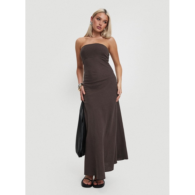 Yahir Strapless Maxi Dress Brown