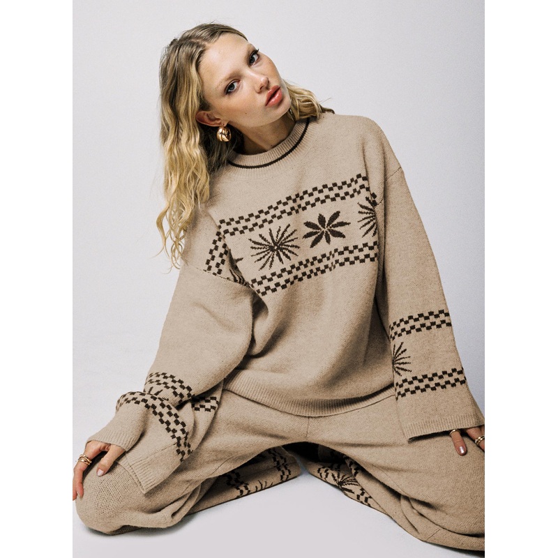 Anok Graphic Sweater Cream / Brown