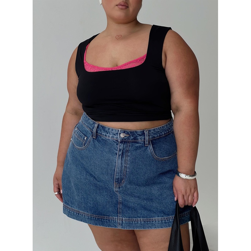 Back In Time Top Black / Pink Lace Curve