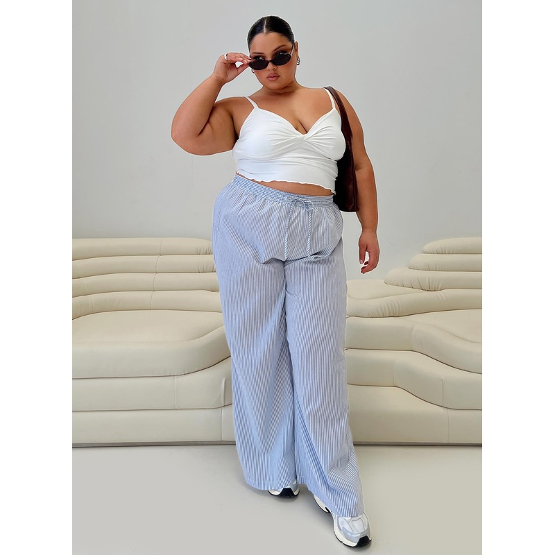 Holiday Tie Front Pant Blue / White Stripe Curve
