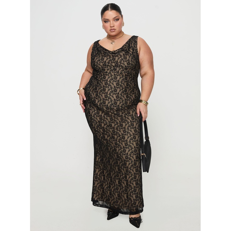 Romani Lace Maxi Dress Black Curve