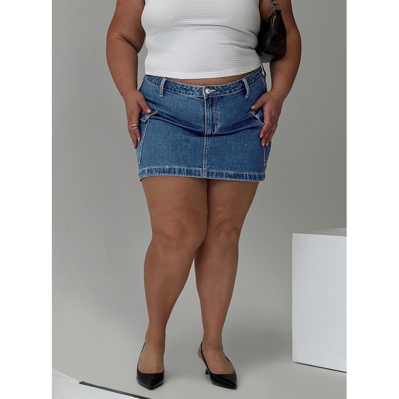 Zakai Cargo Denim Mini Skirt Mid Blue Curve