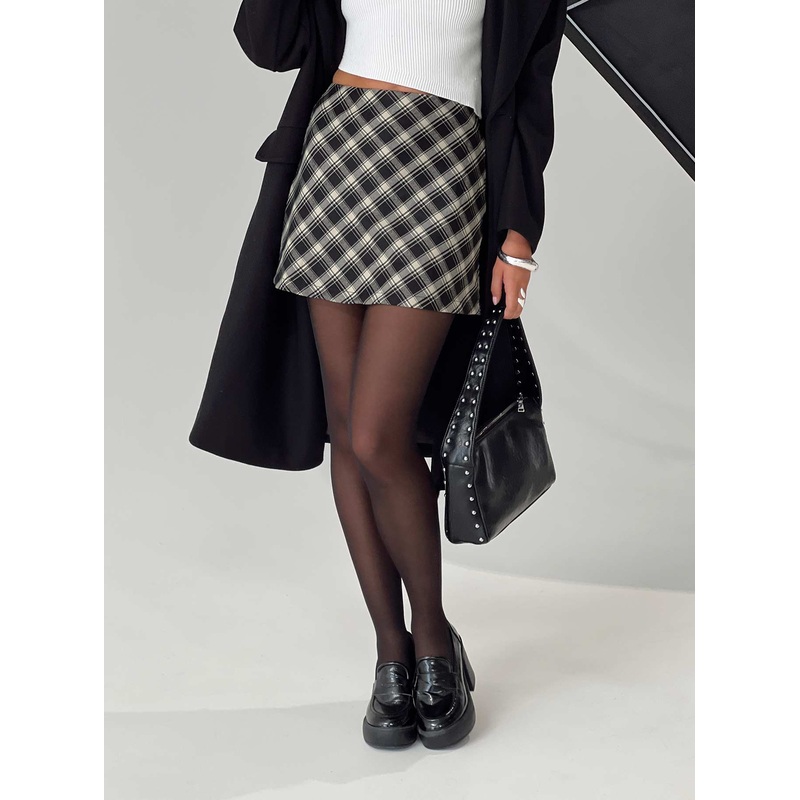 Amaranthine Mini Skirt Cream/Navy Check