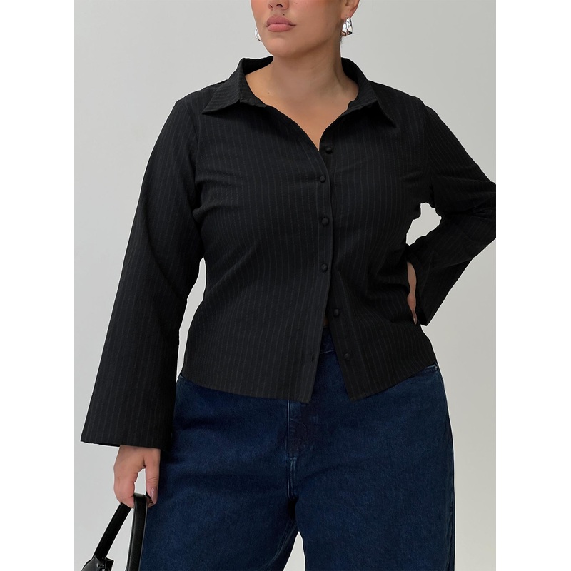 Anni Pinstripe Shirt Black Curve