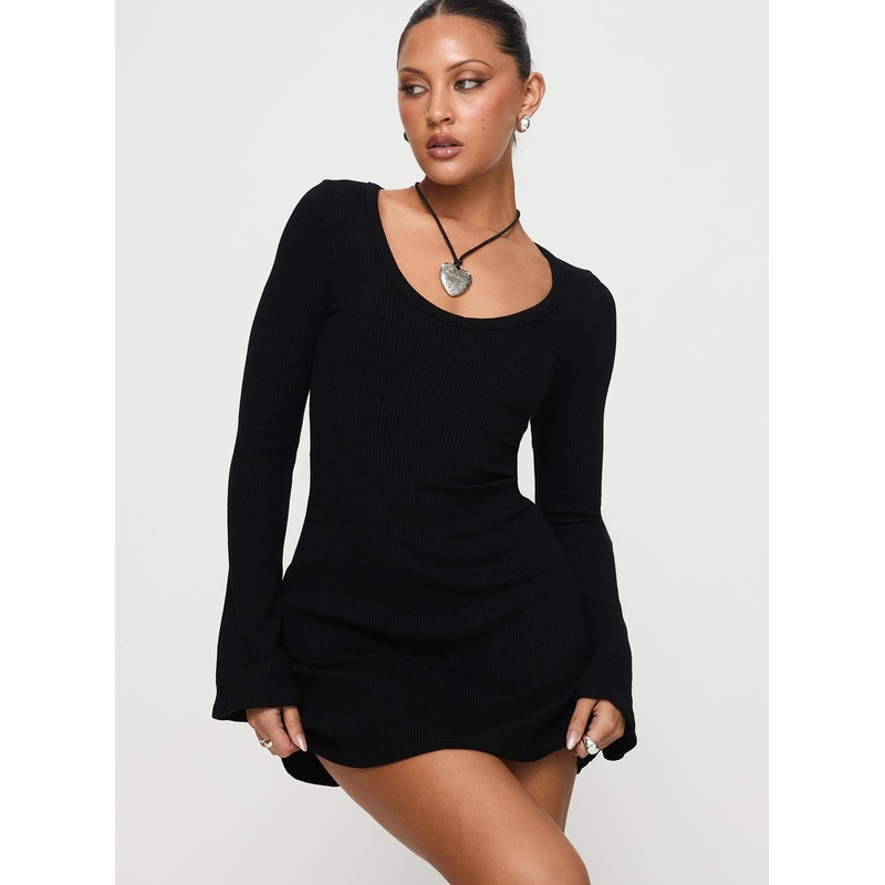 Best Interest Long Sleeve Mini Dress Black