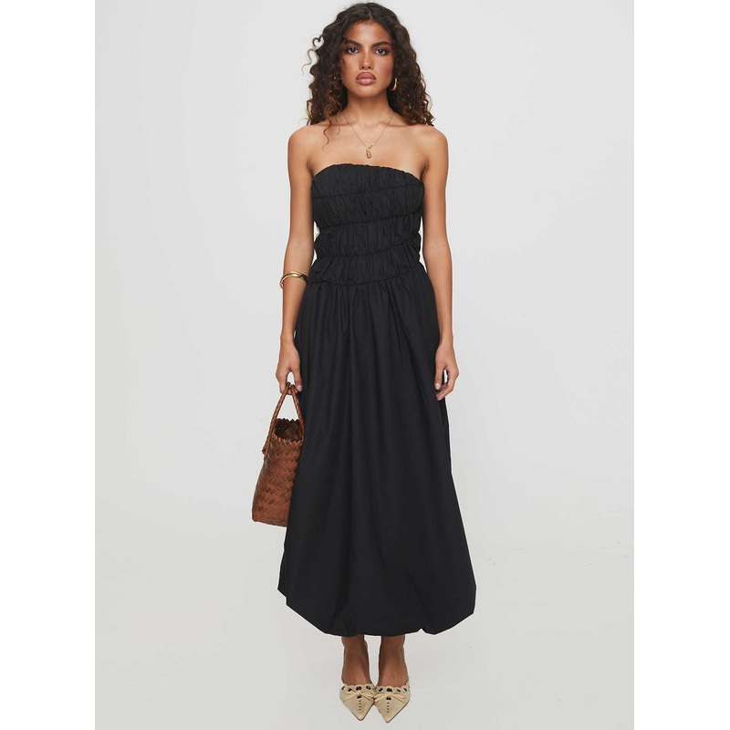 Brydie Bubble Hem Midi Dress Black