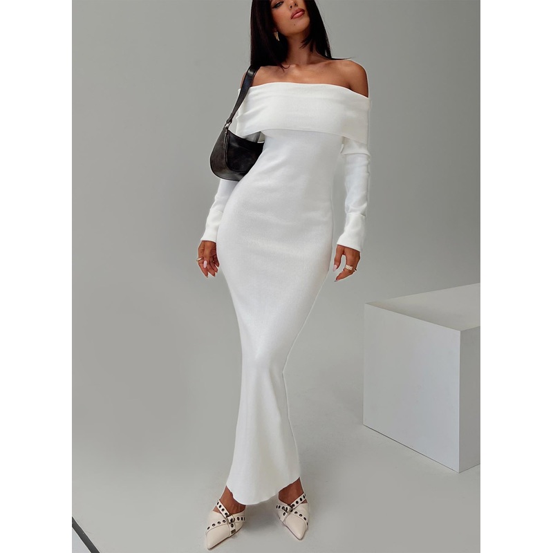 Celestara Off The Shoulder Maxi Dress White