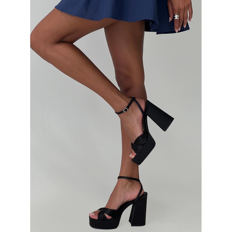 Everlasting Satin Platform Heels Black