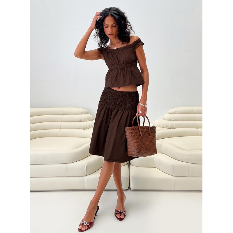 Neleta Midi Skirt Brown