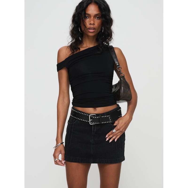 Nickei Denim Mini Skirt Washed Black
