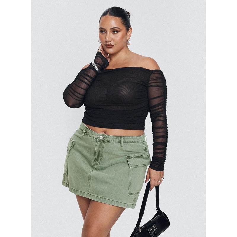 Zakai Cargo Denim Mini Skirt Green Curve