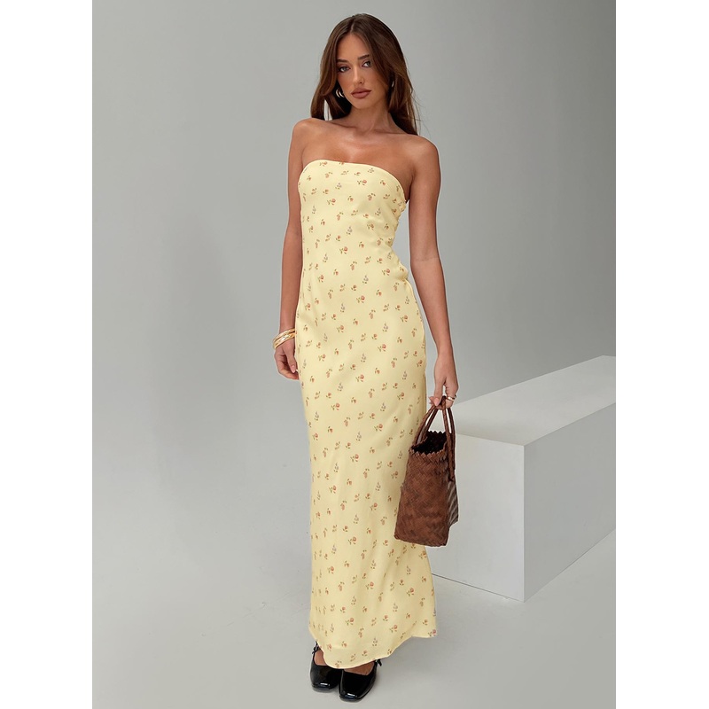 Brydie Strapless Maxi Dress Yellow Floral