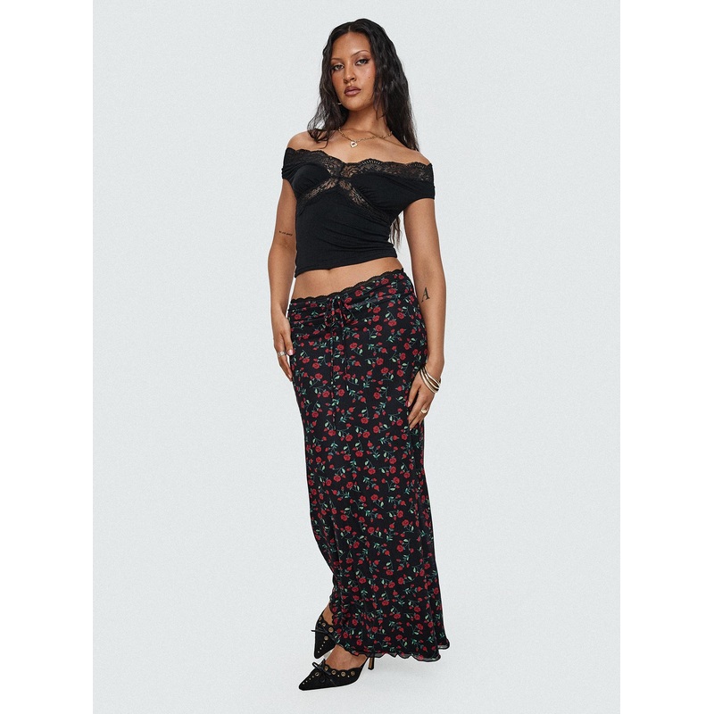 Donabella Mesh Maxi Skirt Black / Red