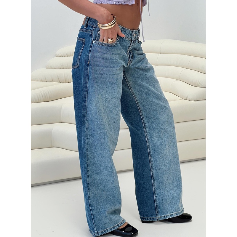 Ferris Two-toned Straight Leg Jean Blue Wash Denim