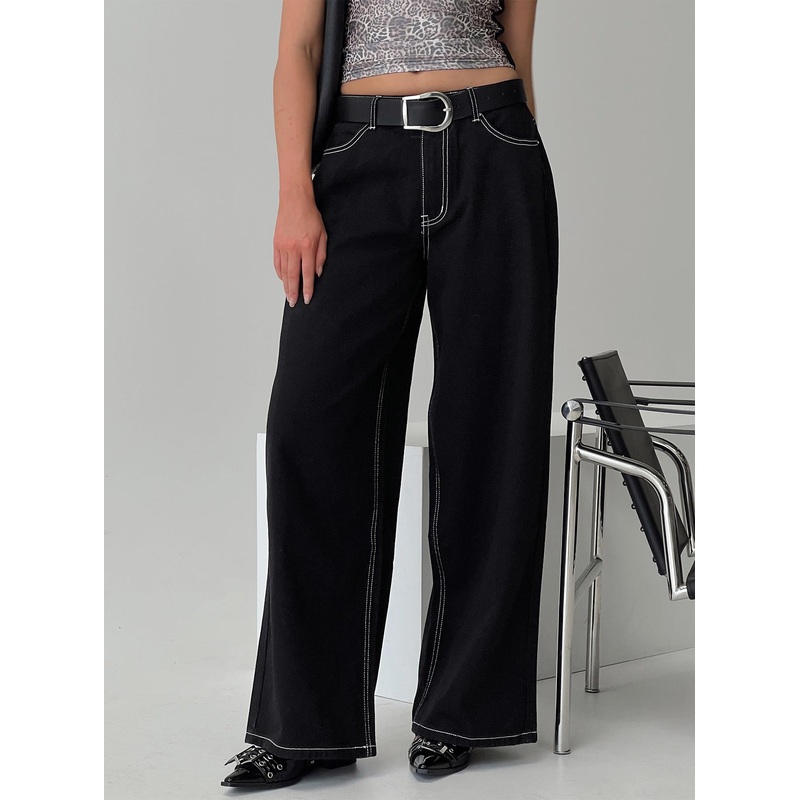 Naylor Wide Leg Jeans Mid Black