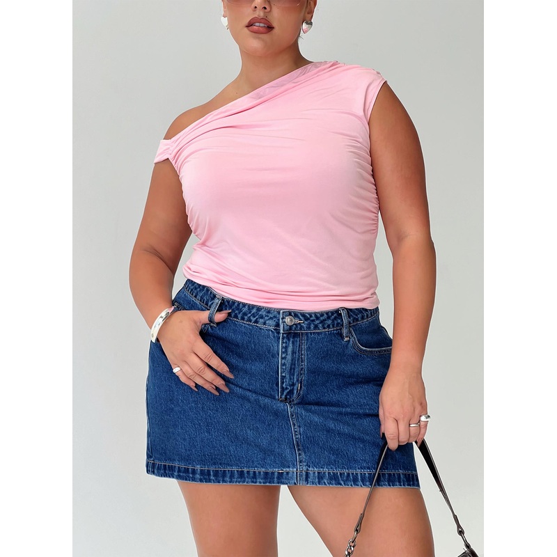 Nickei Denim Mini Skirt Mid Wash Curve