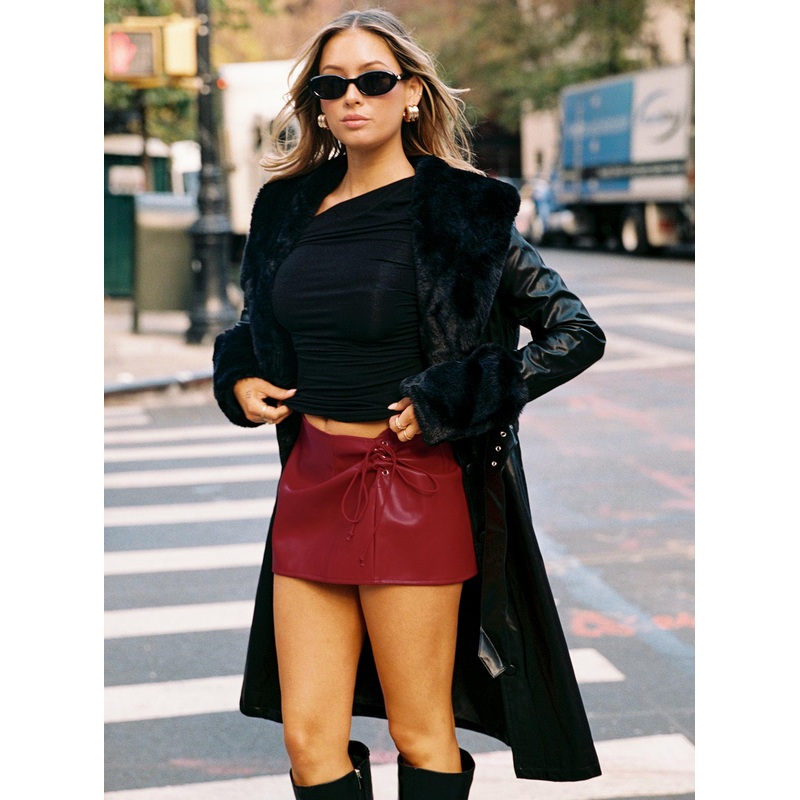 Smolder Tie Up Mini Skirt Red