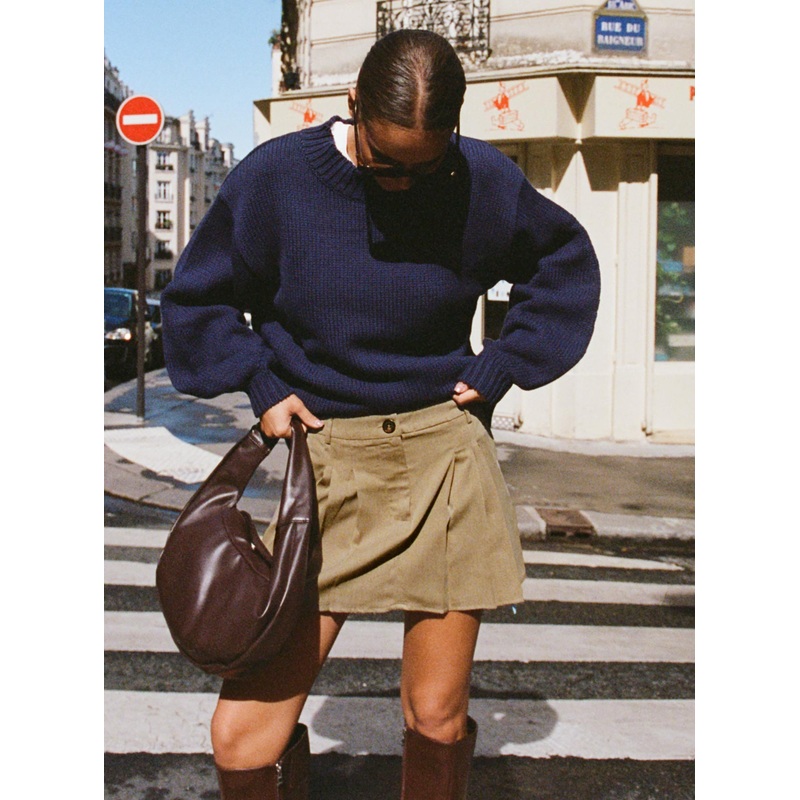 Spheres Pleat Mini Skirt Beige