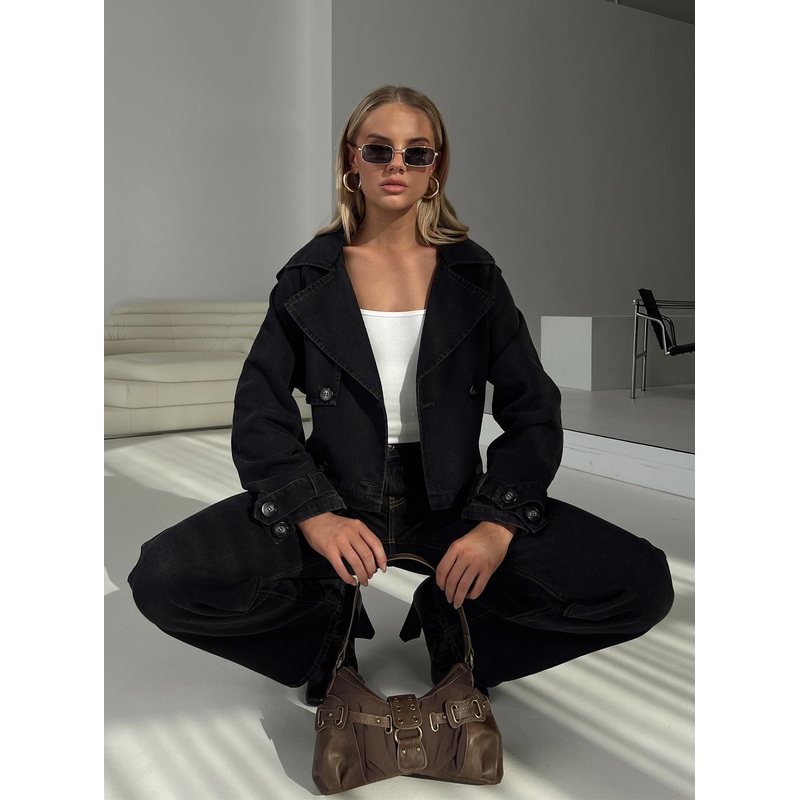 Too Soon Cropped Trench Washed Black