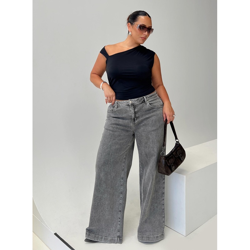 Wolfie High Rise Wide Leg Slouchy Jeans Steel Curve