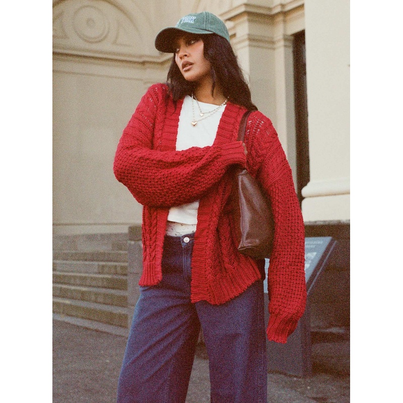 Abner Cable Cardigan Red