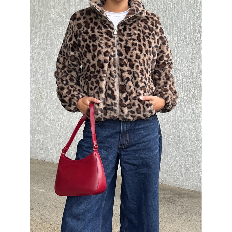 Caine Faux Fur Jacket Leopard