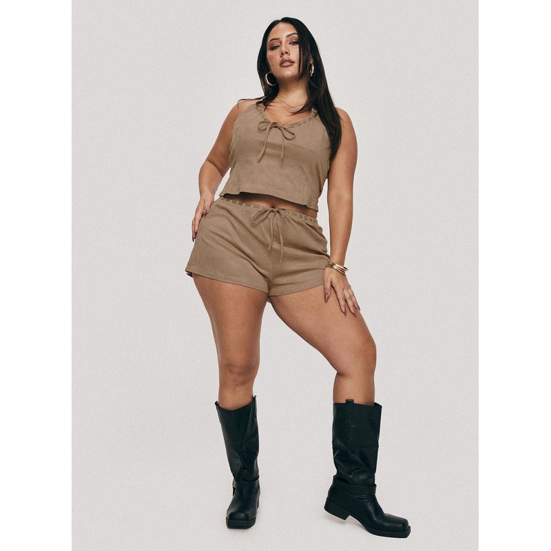 Eternal Youth Faux Suede Short Taupe Curve