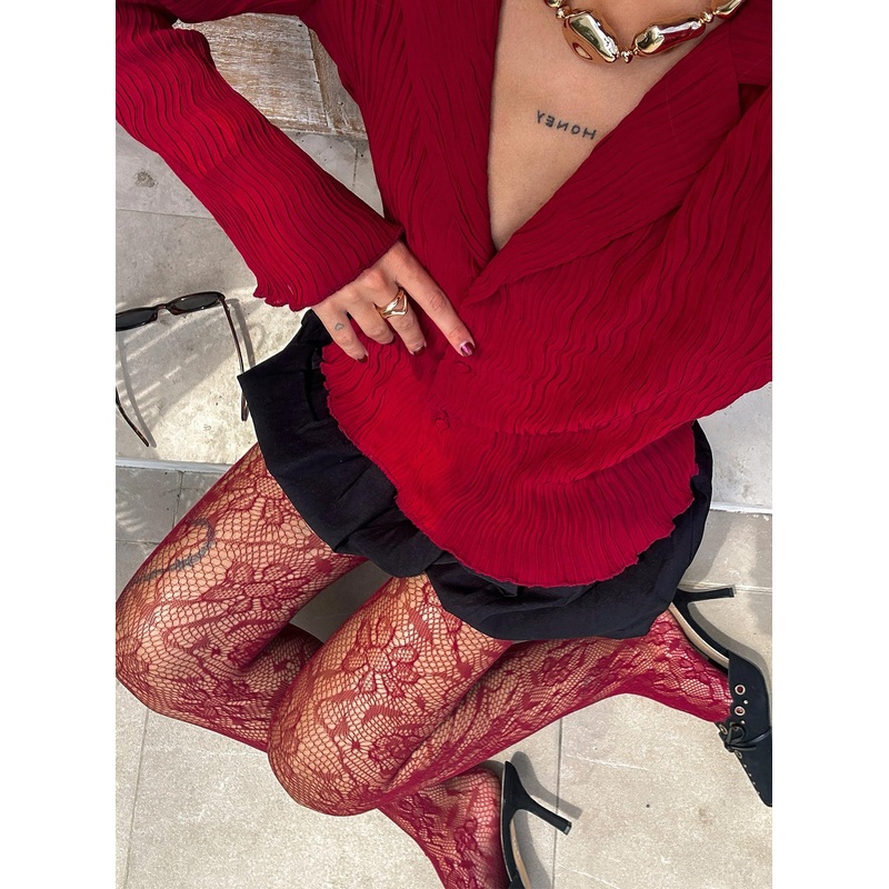 Fior Lace Stockings Red