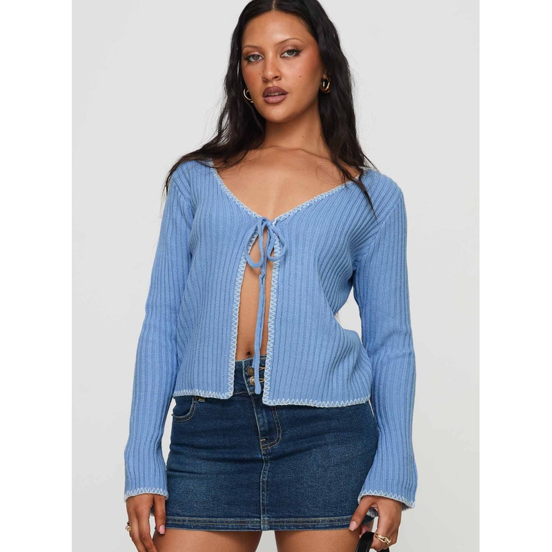 Jaimee Tie Up Knit Top Blue