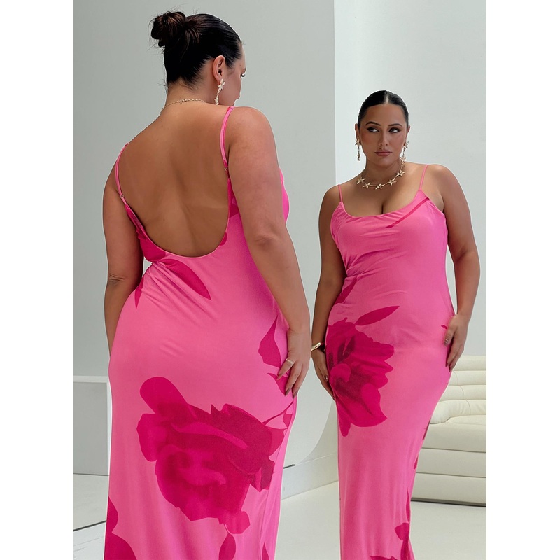 Knox Maxi Dress Hot Pink Floral Curve