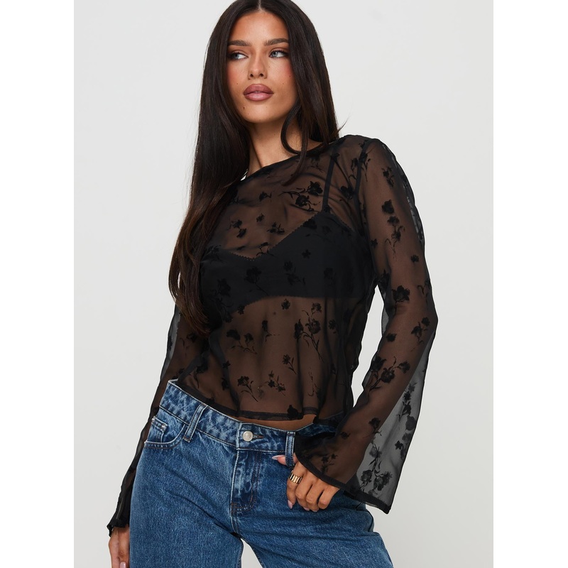 Broken Clocks Long Sleeve Top Black